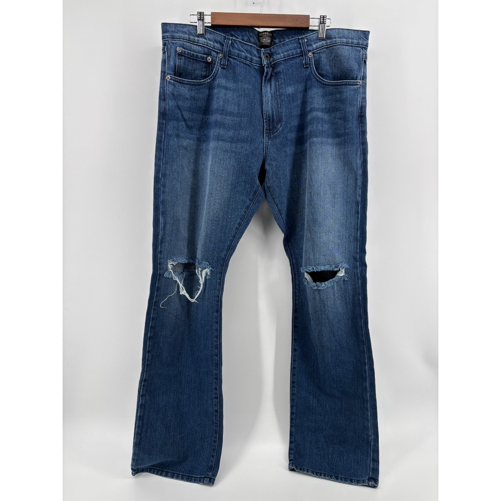 Kennedy Mens Flared Jeans Blue Distressed Cotton Denim 38x32 USA Made